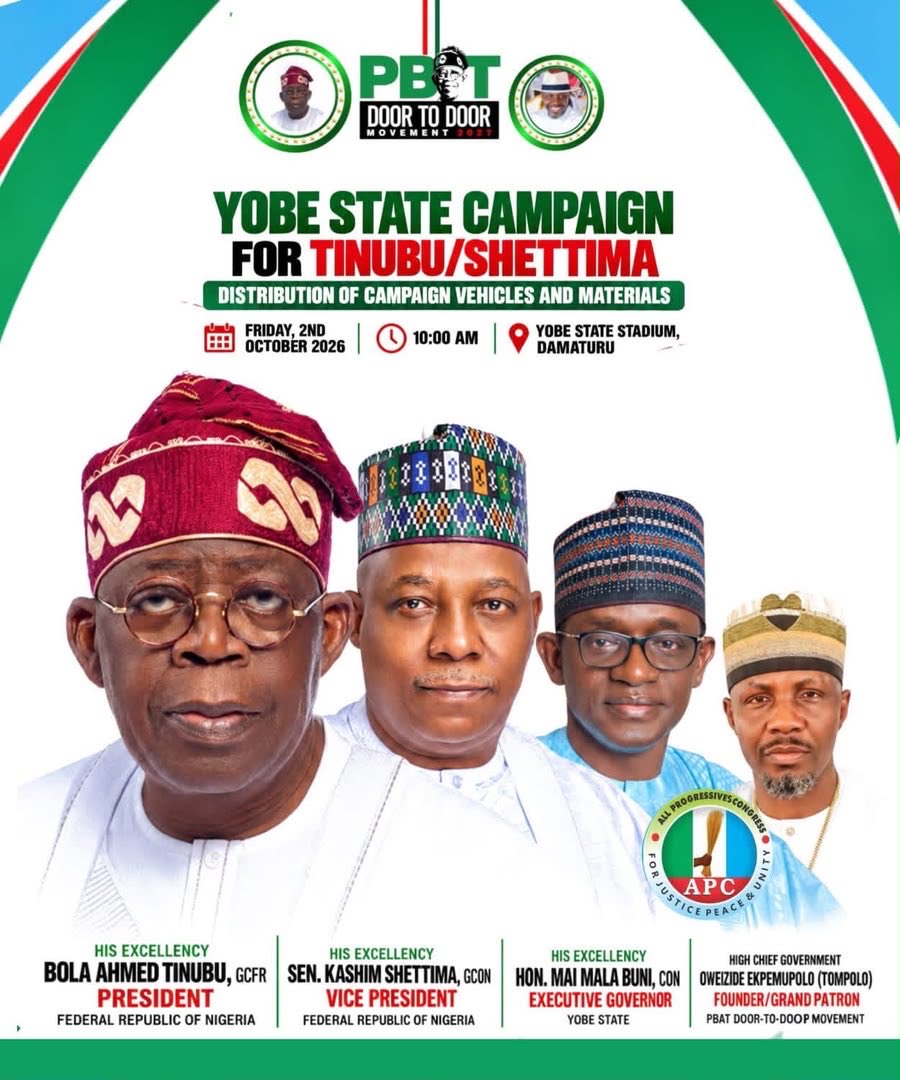 amasinforms's tweet photo. PBAT Door-2-Door Movement is taking over. Yobe State is next:
 Remember we promised to reach every door, speak to every tongue, learn on every shoulder and vote with one purpose.
Thank you Yobe for accepting our request.. 

WE ARE COMING.... 
2nd October, 2026
#PBATDoorToDoor2027 https://t.co/nN50WJPPnR
