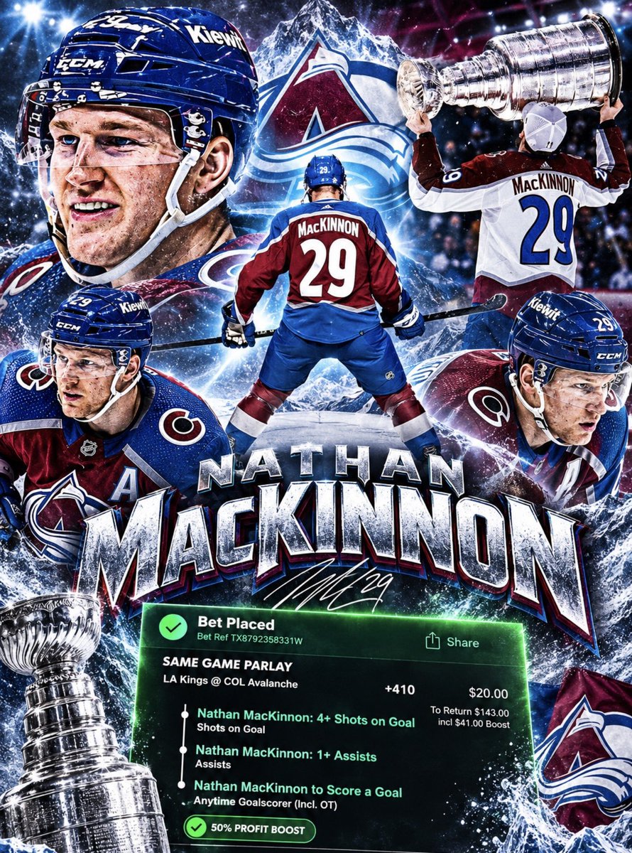 bravobets22's tweet photo. It’s a Nathan MacKinnon day for me. His shots are my favorite prop for him today. Then his assist and his goal after that. 
🏒🏒🏒🏒🏒🐐🐐🐐🐐
#Banesquad https://t.co/HIqNhLIYCU