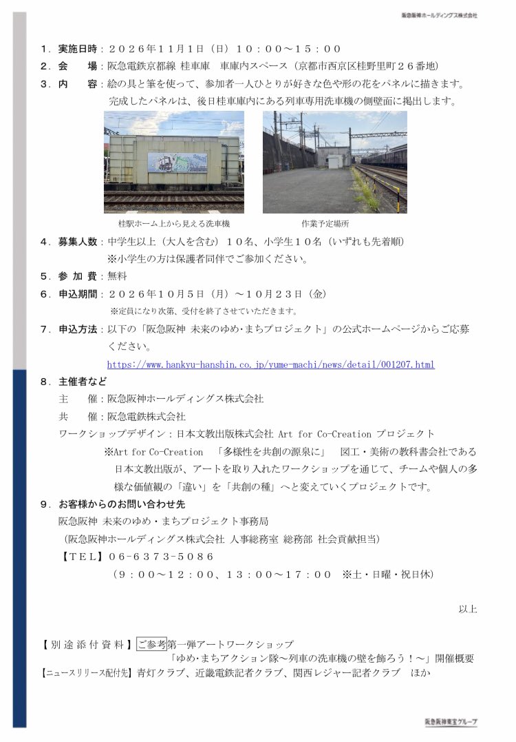 SemiExprss8315's tweet photo. ~多様な世代が「一緒に取り組む」アートワークショップ~
「ゆめ・まちアクション隊~列車の洗車機の壁を飾ろう!~」 第二弾を11月1日(日)に阪急電鉄の桂車庫で開催します!
公式ホームページにて10月5日(月)から申込受付開始https://t.co/1rA0uXAlrR

もしかしてwash wash wash見納め！？ https://t.co/hriY0Wxos2