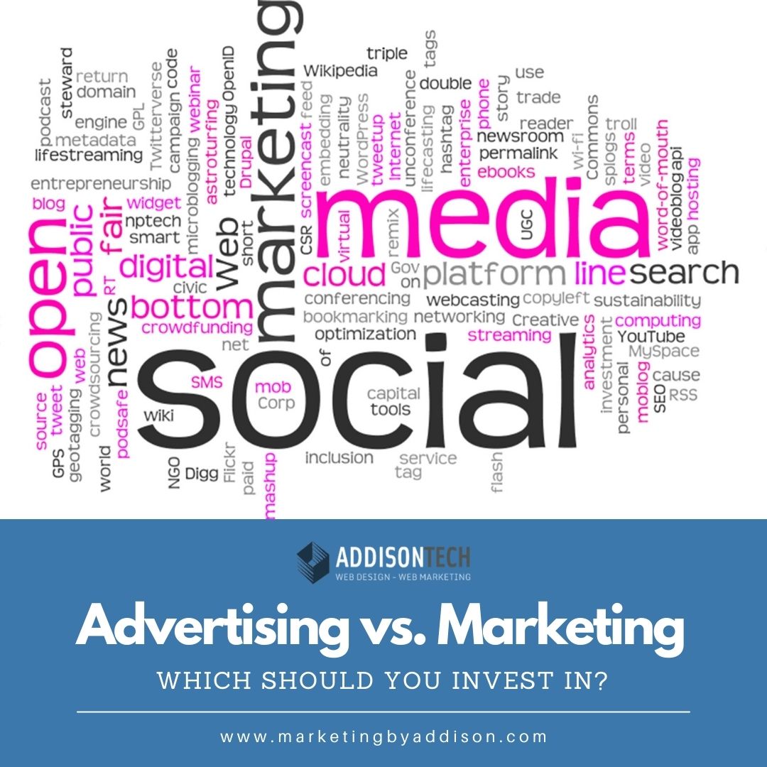 AddisonTech's tweet photo. Though advertising and marketing may be used interchangeably, the two have different meanings for your small business. So: advertising vs marketing, who wins? #DigitalMarketing https://t.co/7V4GSLscox https://t.co/MfJAVTFRjS