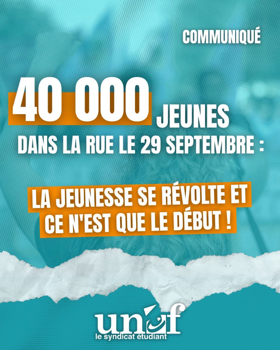 UNEF's tweet photo. Après plusieurs jours de mobilisation, la jeunesse est sortie massivement dans la rue hier. Il faut que la mobilisation s’intensifie, rendez-vous le 6 octobre dans la rue ! https://t.co/HlGo1zSwe0