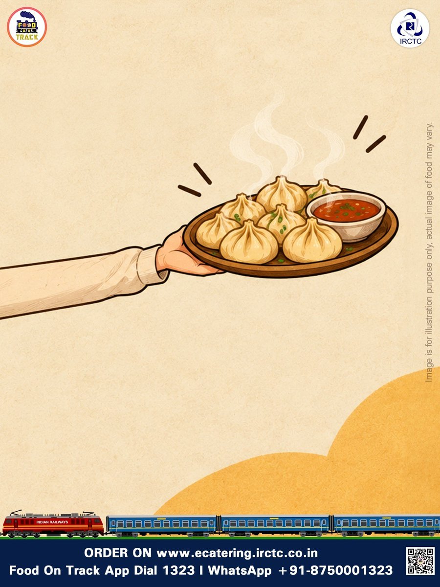 eCateringIRCTC's tweet photo. 🎁 I have a gift for you… Momos! 🥟❤️

Because sometimes, the best surprises are steaming hot, delicious and just a few clicks away! 😋

Enjoy your favourite momos on your journey with IRCTC eCatering.

🌐 https://t.co/sj0NT7G2Cn
📲 Install #FoodOnTrack app
📞 Call 1323
📱 WhatsApp +91-875000132