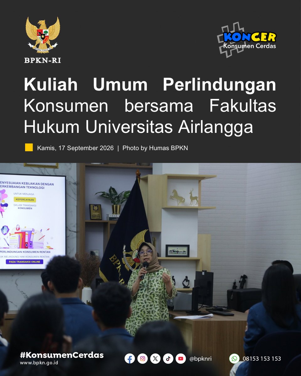 BPKN_RI's tweet photo. Jakarta, 17 September 2026. Badan Perlindungan Konsumen Nasional (BPKN) menerima kunjungan dari Fakultas Hukum Universitas Airlangga dengan tema “Peran Hukum dalam Menghadapi Transformasi Teknologi dan Persaingan Global” https://t.co/oZgUNrHvRa