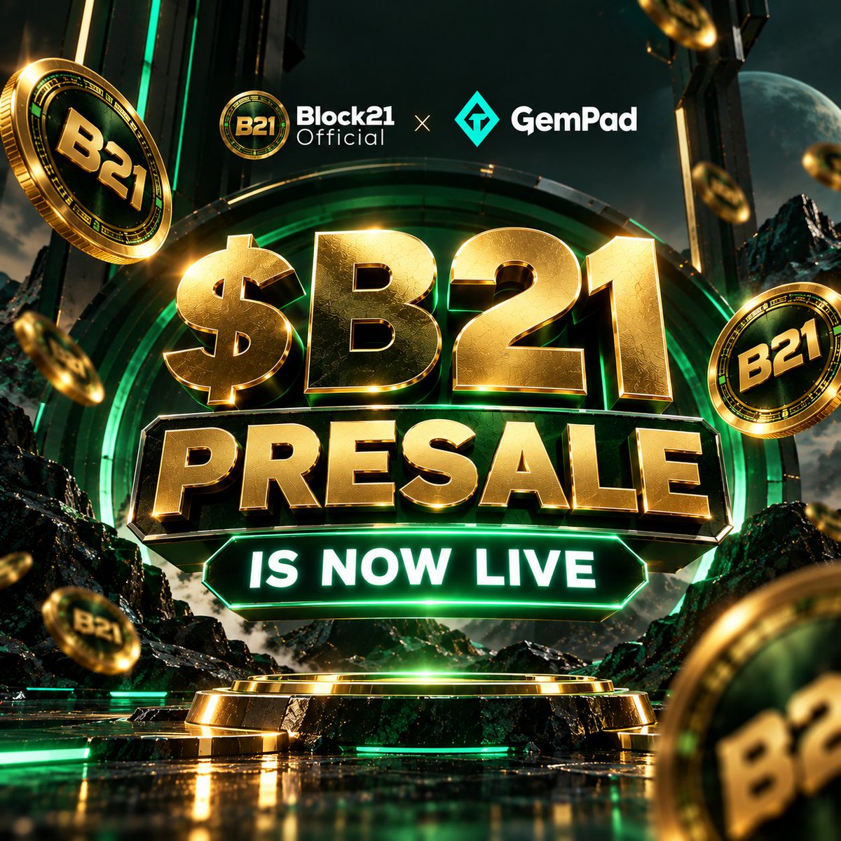 Block21Official's tweet photo. $B21 PRESALE IS NOW LIVE

The wait is over.

The Block21 Official $B21 presale is now live on @gempad_app, giving the community the opportunity to participate from the beginning.

21M fixed supply.
1% Auto-Burn.
Built around digital scarcity.
Ready to be part of the next chapter?

 Join the $B21 Presale:
 https://t.co/Lr5Osn7mXo

Block21 Official × GemPad 🟢

#B21 #Block21Official #GemPad #B21Presale #Crypto #TokenLaunch #B21Launch