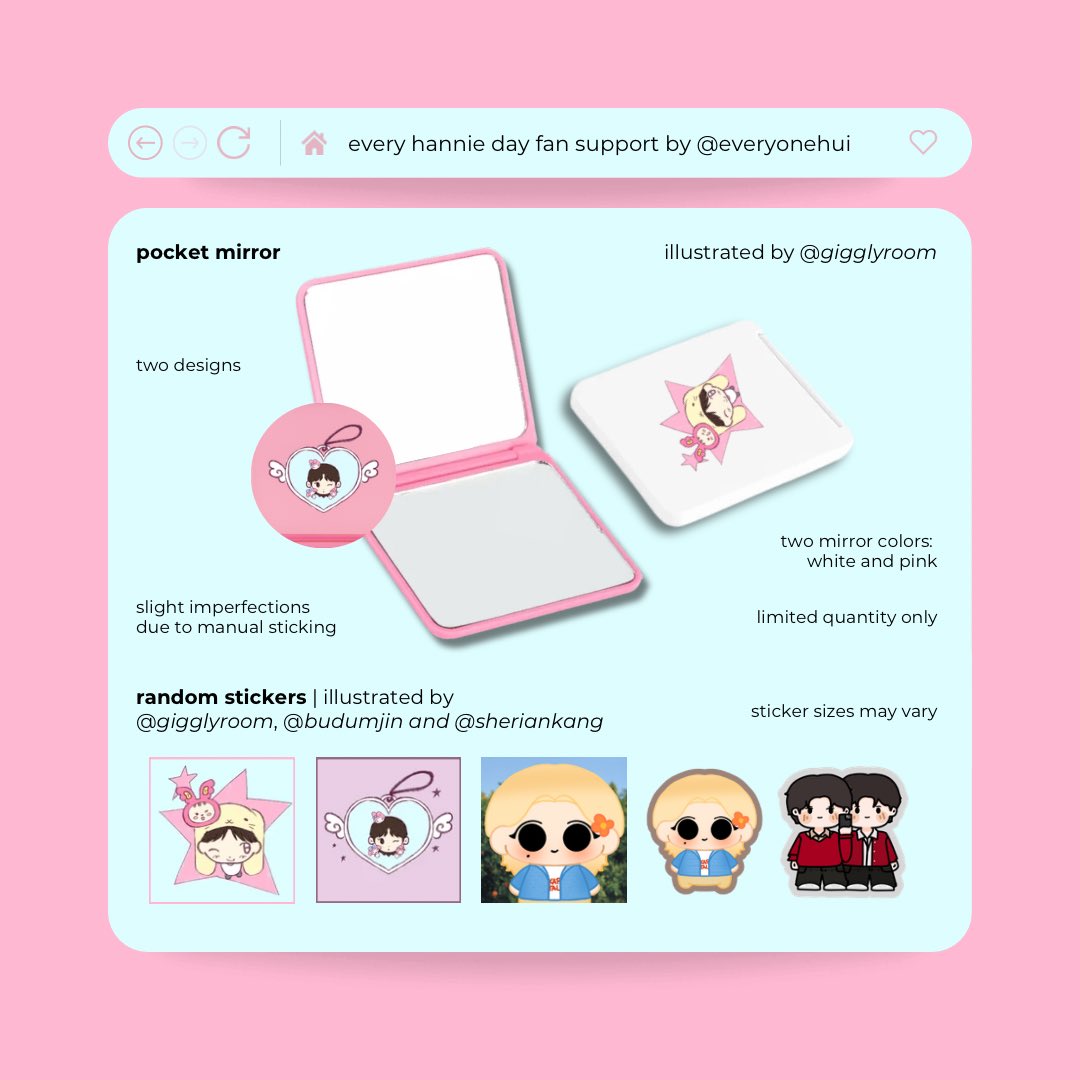 everyonehui's tweet photo. #PlayWithYoon & #everyHANNIEday fan support by @everyonehui ˚₊‧꒰ა ☆ ໒꒱ ‧₊˚
commissions by @gigglyroom, @budumjin & @sheriankang ✶
✶ mirrors are limited quantity only; and
✶ freebies will be distributed randomly
✶ 1:1 only https://t.co/AVjYHkpU2S