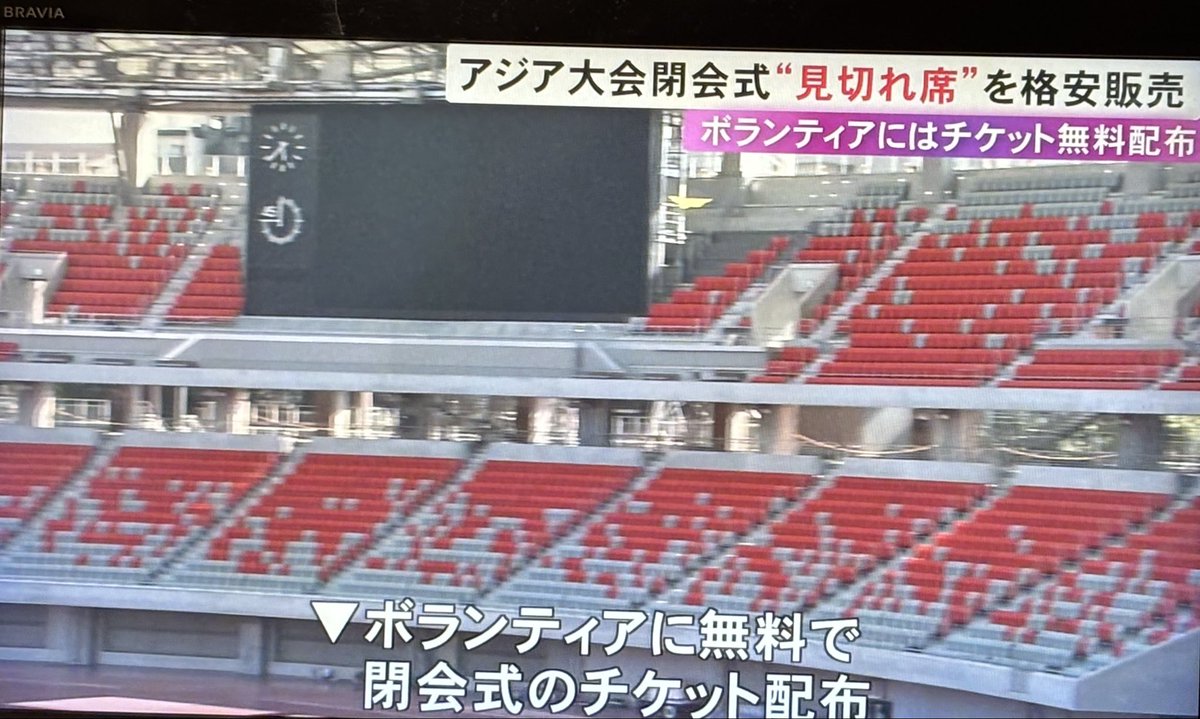 teketekeow's tweet photo. だよね。やはり見切れだから開会式にチケット販売しなかった席。価格下げて販売。ボラには無料配布とな。
#アジア大会 https://t.co/XgGhrxKfU2