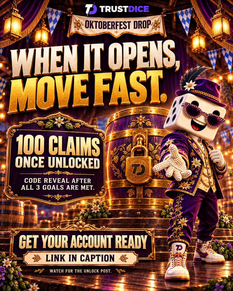 TrustDice's tweet photo. 🔐🥨 100 CLAIMS LOCKED INSIDE. LET’S OPEN IT!
🔗 https://t.co/Kn2asRlTyK

We need:
🔁 100 reposts
❤️ 100 likes
💬 100 comments

Tag 2 friends in your comment 👯

Hit ALL THREE goals to unlock the code! Then it’s a race for 100 claims 👀🔥 https://t.co/QKKHnCVTMK