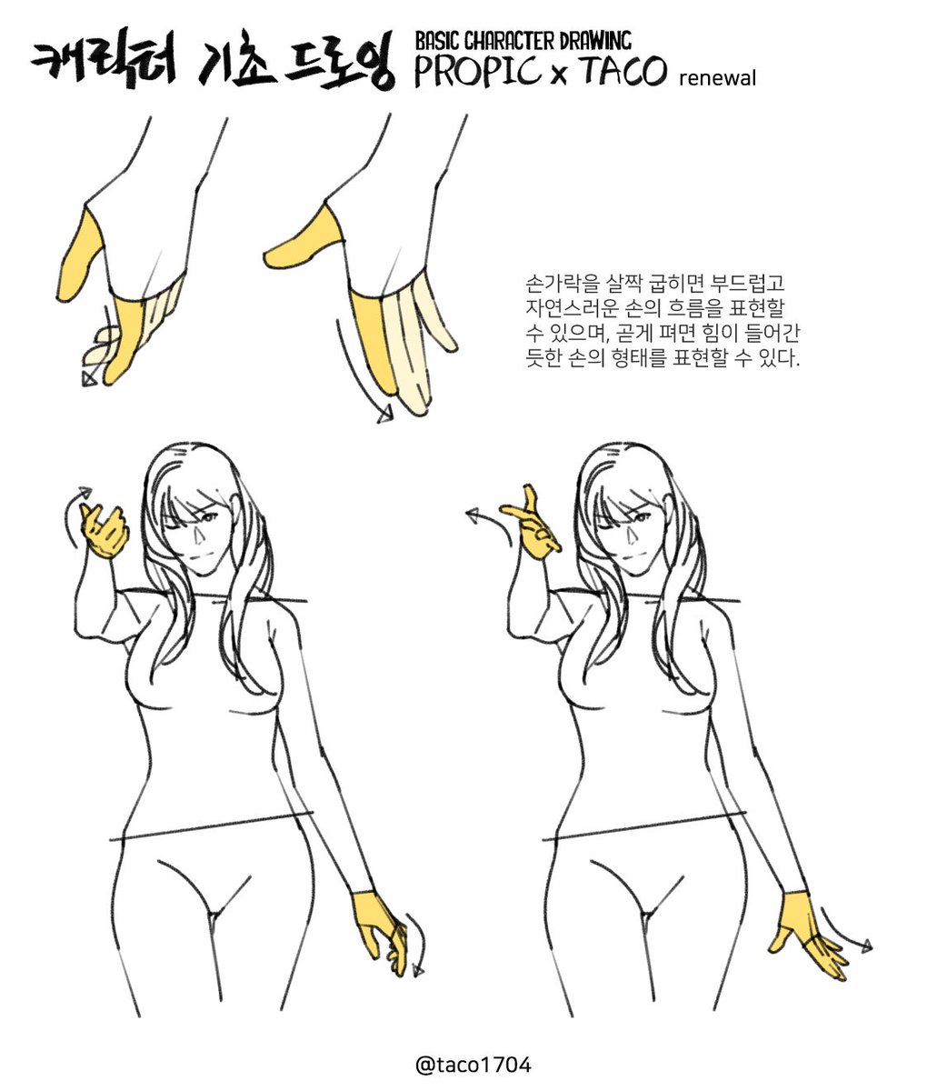 taco1704's tweet photo. 손가락을 살짝 굽히면 ��드럽고 자연스러운 손의 흐름을 표현할 수 있으며, 곧게 펴면 힘이 들어간 듯한 손의 형태를 표현할 수 있다. https://t.co/wHjiMX7kPx