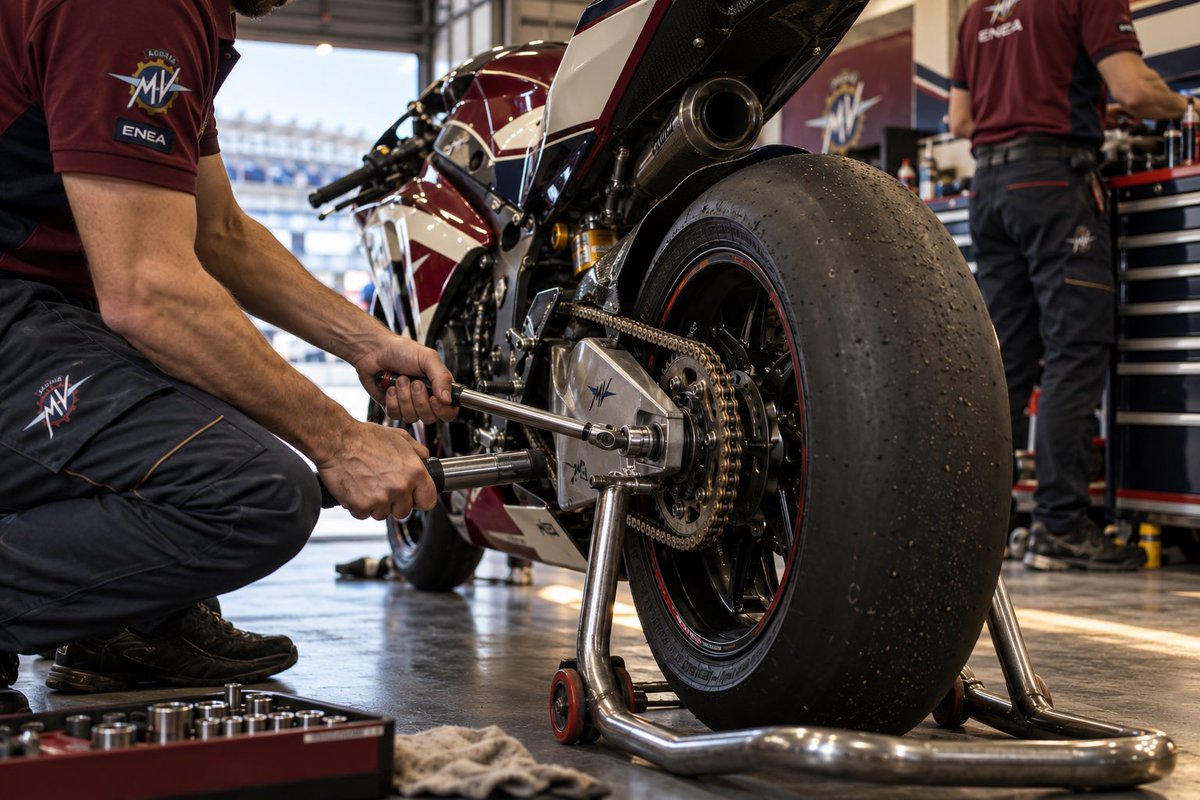 MVAgusta_Sim's tweet photo. Antes de cerrar el box queda otra lista por completar.

Revisar anclajes, ordenar recambios, comprobar herramientas y dejar cada pieza preparada para el siguiente montaje.

Hoy la foto es para quienes siguen trabajando cuando la moto deja de salir en pantalla.

@MundialSim3 https://t.co/V7MRKq8Ipz