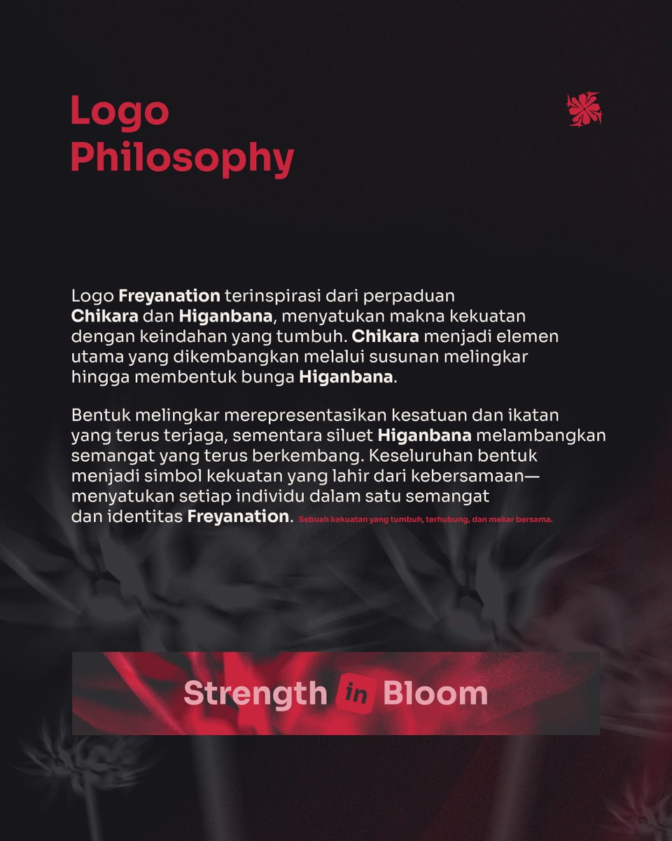FreyanationID's tweet photo. Dengan memadukan identitas:

“Chikara”, 
“Higanbana”, dan
“Strength in Bloom”.

Visual ini adalah wujud kekuatan yang akan terus mekar dari sebuah kebersamaan, menyatukan setiap individu dalam satu identitas yang utuh.

#StrengthinBloom https://t.co/lvkb3m95yV