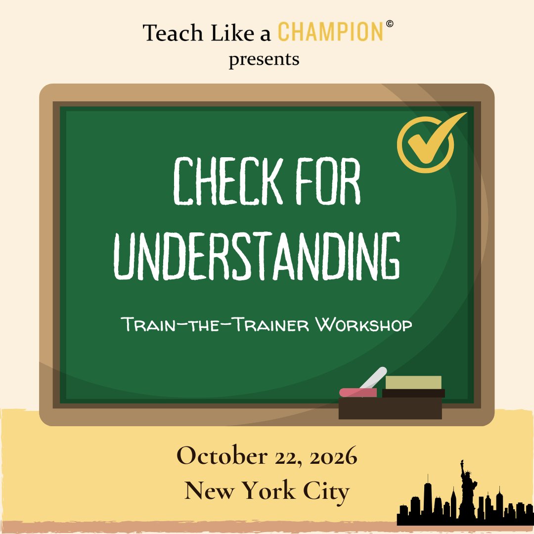 TeachLikeAChamp's tweet photo. Great teaching requires knowing exactly what your students have mastered in the moment. 💡 

Join our Check for Understanding Train-the-Trainer workshop and equip your staff with the tools to gather and act on real-time data. 📈✏️ 

Register here: https://t.co/xRLtZrOyzC https://t.co/0fauC6OJGK