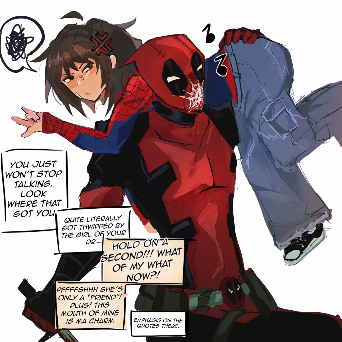 suoruu's tweet photo. THEY AINT MWM FOR NOTHING #spideypool https://t.co/ghKNlsVdNb