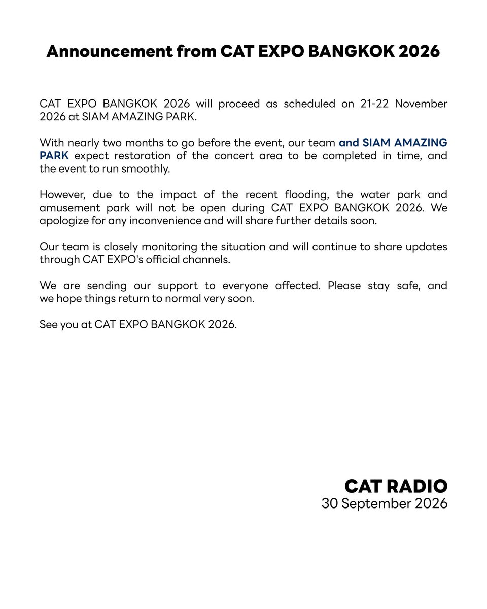 cat__expo's tweet photo. ประกาศจาก CAT RADIO

-

Announcement from CAT RADIO

#CatExpoBangkok2026
#CATRADIO https://t.co/fW6a6dGxzo