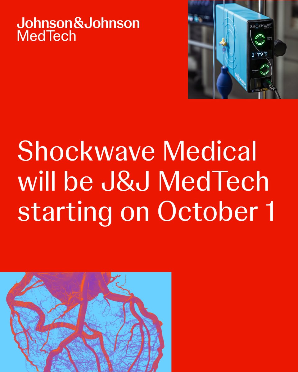 ShockwaveIVL's tweet photo. Color us excited, because on October 1st we switch to Johnson & Johnson MedTech red! Our brand shade may be shifting, but our calcium-cracking technology will still be known as #ShockwaveIVL. Here's to making even bigger waves for patients with our circulatory restoration solutions.