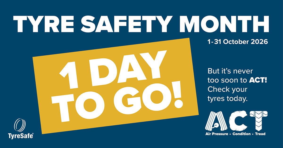 Tyresafe's tweet photo. 1 day to go. Plans are made. Content is ready. Tomorrow the embargo lifts and Tyre Safety Month 2026 begins. Tag TyreSafe and use #ACTBeforeYouREact when you go live. One last resource check: https://t.co/HBo8YfeJbN https://t.co/Cw8iMtzTfg