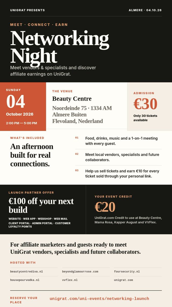 vvflex's tweet photo. Aanstaande zondag vindt een netwerk event van Unigrat plaats en VVFLEX is daar ook bij betrokken. Via de QR code kun je tickets bestellen voor €30,00 per stuk en daarmee krijg je een voordeel van €20,00 korting voor als je gebruik wil maken van de diensten van Unigrat. https://t.co/WdU4gPviz0