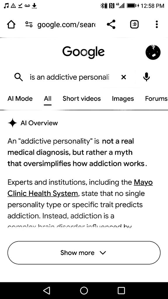 OffYrRadar's tweet photo. #Mythbusting
AI Overview
An "addictive personality" is not a real medical diagnosis, but rather a ...
#Platitudinal #excuses #simpletons #SIMPS https://t.co/5CPBTCSqFQ