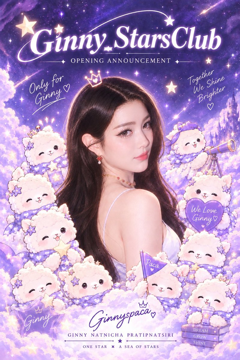 Ginny_StarsClub's tweet photo. Ginny_StarsClub💫
【Opening Announcement✨】
Only for Ginny🦙💜Our Brightest Star🌟

From now on, we will focus on Ginny—keeping up with her activities, organizing offline support projects, and bringing our love and support across the distance, all the way to her.

May Ginny’s path ahead shine brightly, and may everything go smoothly for her. We look forward to being by her side and watching her grow together with all of you💎✨

#ginnynatnicha #ginnyspaca
#LoveOnHireTheSeries 
#รับจ้างเลิกรัก