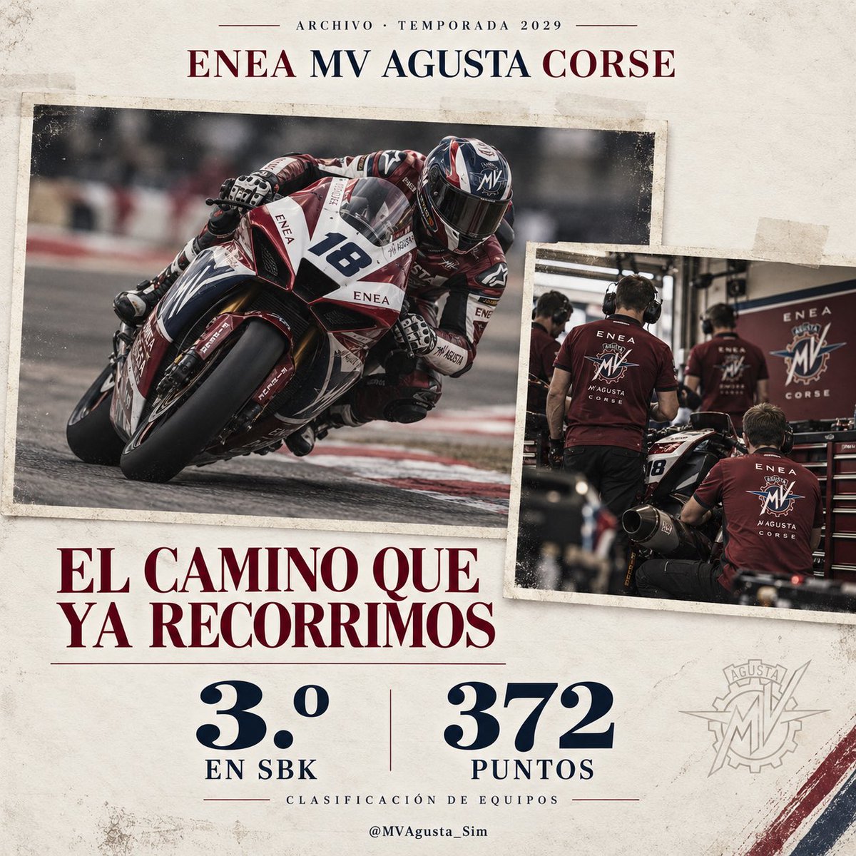 MVAgusta_Sim's tweet photo. En 2029 terminamos 3º en SBK con 372 puntos.

Ese resultado forma parte de nuestra historia y también de nuestra exigencia.

Queremos recuperar la continuidad que nos llevó hasta allí y construir un equipo capaz de sostenerla.

El siguiente capítulo se trabaja.

@MundialSim3 https://t.co/d7rvFzUI2s