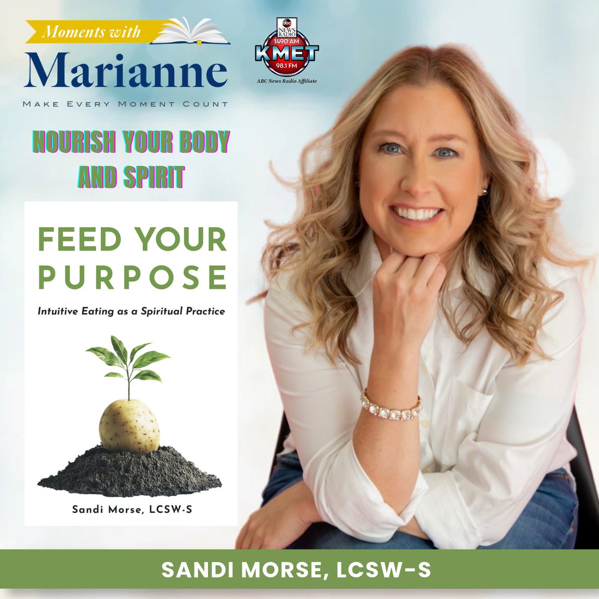 MariannePestana's tweet photo. Tune in TODAY at 8:06am PT for Sandi Morse, LCSW-S, on her new book Feed Your Purpose on Moments with Marianne Radio Show @KMETRadio & 98.1 FM, an ABC Talk News Radio Affiliate! https://t.co/QL44h8VdkU
#book #reading #readinglist #health #healthy #wellbeing #wellness #dieting https://t.co/o3108jNNvi