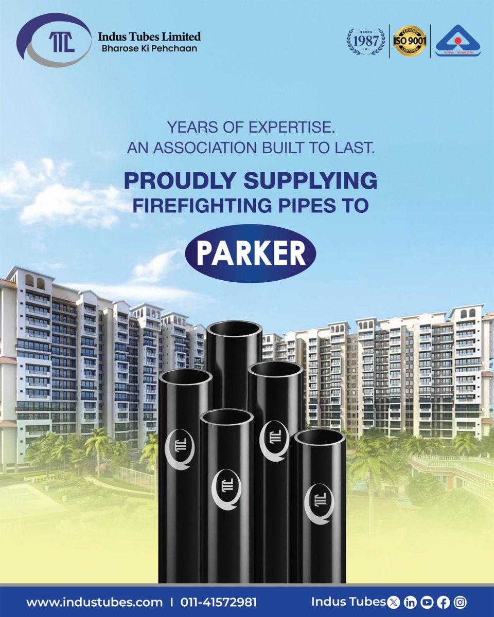 industubesltd's tweet photo. Years of expertise, built on trust and lasting associations. Proudly supplying reliable firefighting pipes to Parker, backed by quality you can count on.

#IndusTubes #FirefightingPipes #Parker #FireSafety #QualityPipes #TrustedPartner #FireProtection #IndustrialSolutions https://t.co/M3WYA91396