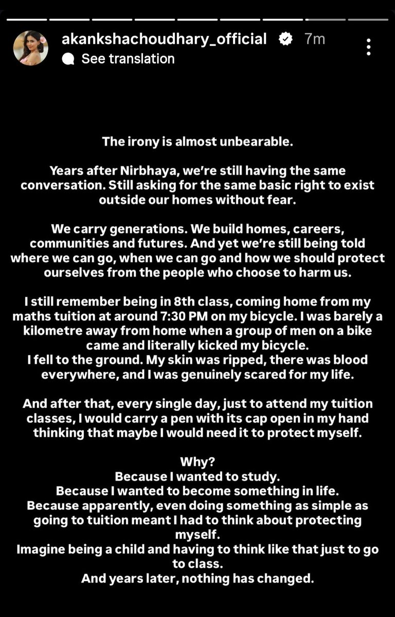 softpetal_28's tweet photo. Sadly, I believe almost every woman, myself included, has experienced something like this at least once. More power to every woman standing up and fighting for justice, safety, and dignity for all of us.God bless ✨

#Akankshachoudhary 🧿 https://t.co/NeOfNrCuDq