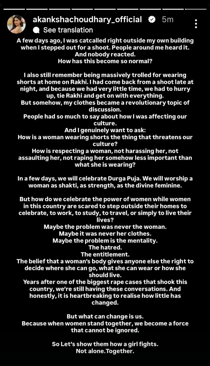 softpetal_28's tweet photo. Sadly, I believe almost every woman, myself included, has experienced something like this at least once. More power to every woman standing up and fighting for justice, safety, and dignity for all of us.God bless ✨

#Akankshachoudhary 🧿 https://t.co/NeOfNrCuDq