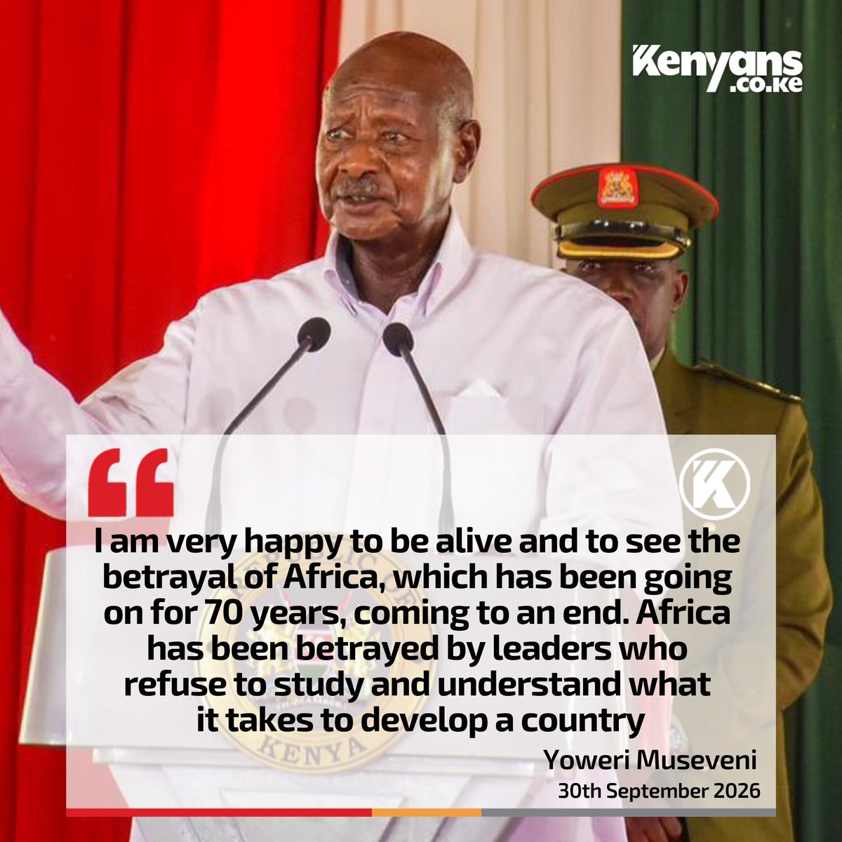 Kenyans's tweet photo. Africa has been betrayed by leaders who refuse to study and understand what it takes to develop a country - Yoweri Museveni https://t.co/g1HxAHb4Ro
