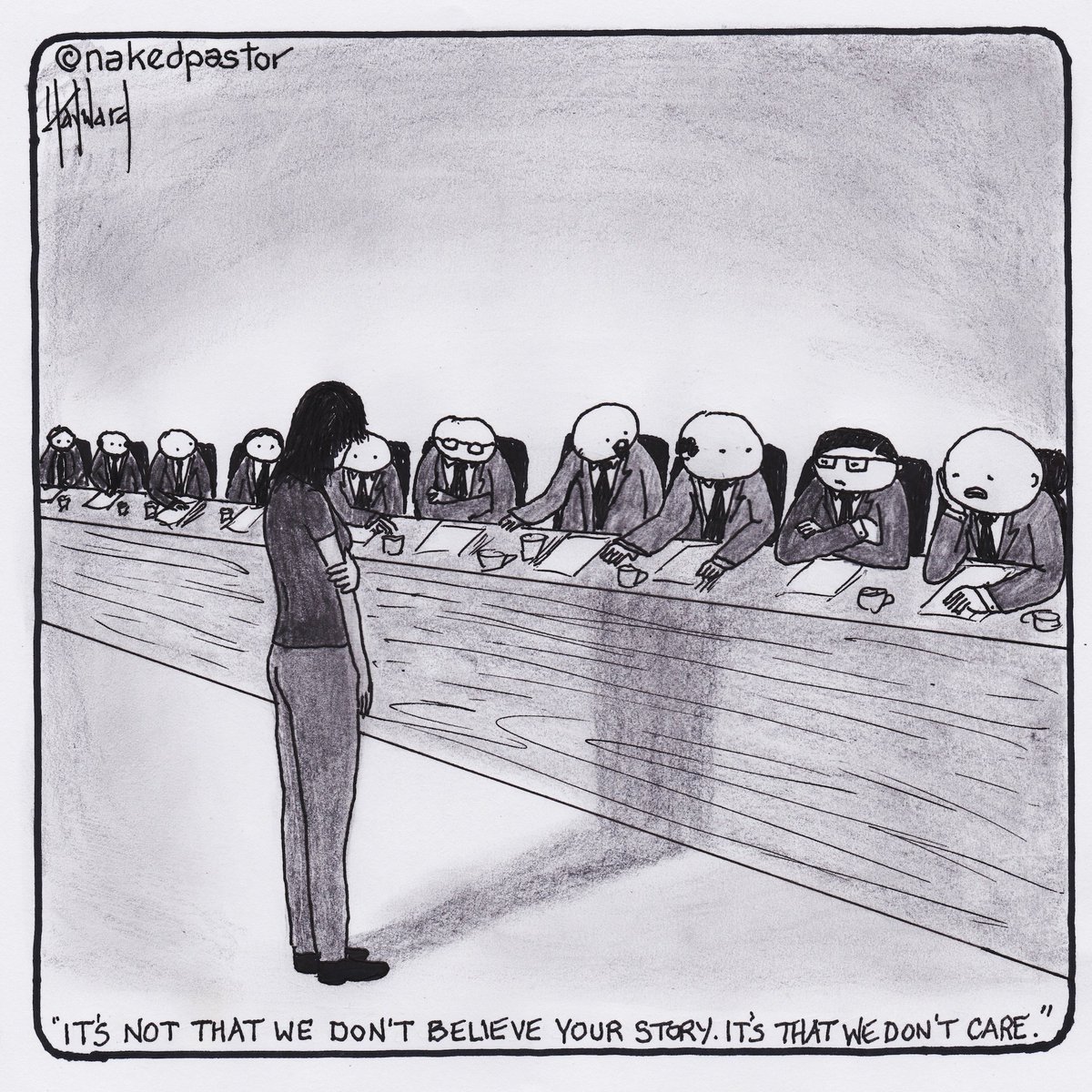 nakedpastor's tweet photo. I know We Just Don't Care is an older one, but I share this once in a while to remind ourselves that even if men do believe women, that doesn't necessarily mean they're going to care. The problem isn't the report. The problem is the culture. https://t.co/PTyj7Fgf5w