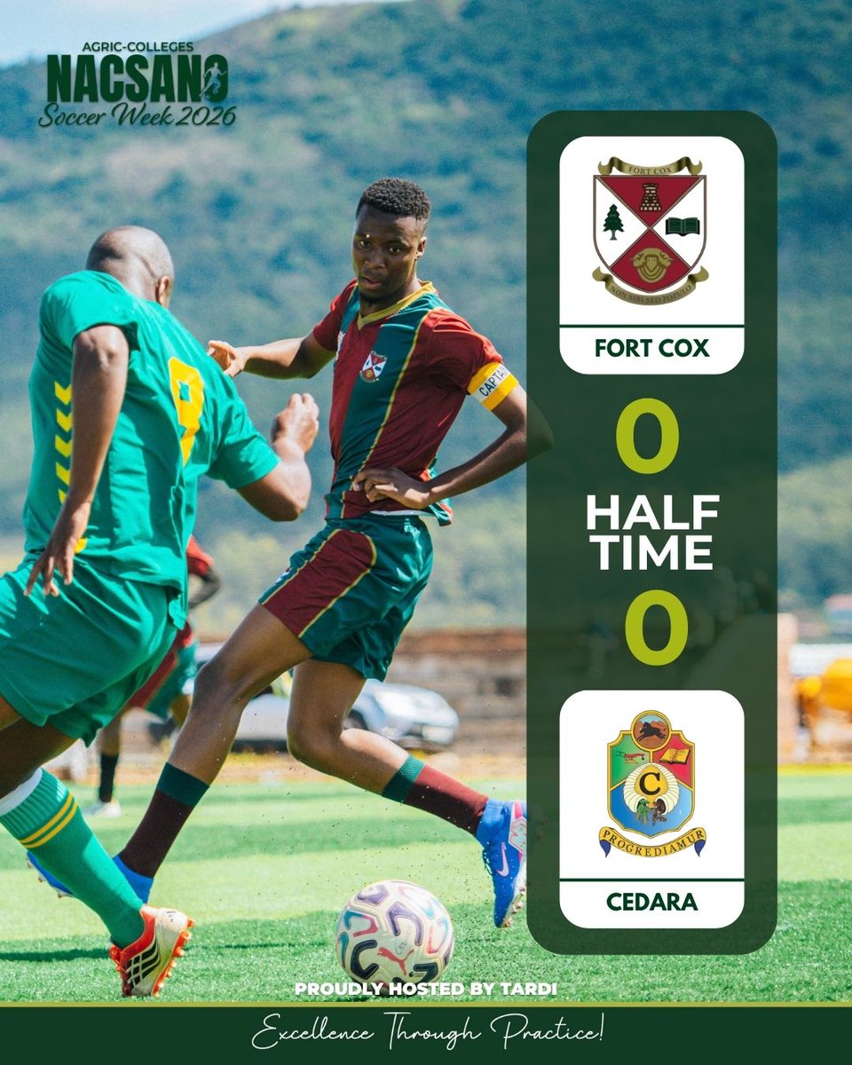 TARDI540202's tweet photo. 𝐇𝐀𝐋𝐅 𝐓𝐈𝐌𝐄 ⚽🔥

FORT COX 0 - 0 CEDARA

Goalless at the break! 🛡️ Both sides cancel each other out in a tight battle. Who will break the deadlock in the second half? 👀⚡

#NACSANO2026 #SoccerWeek #FortCoxFC #CedaraFC #HalfTime #Day5 https://t.co/hZl3RFI18o