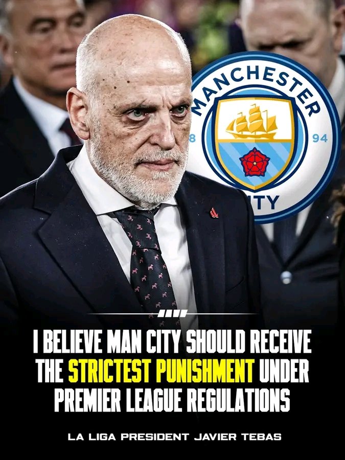 BallKnowDaily's tweet photo. 🚨 La Liga president Javier Tebas goes hard on Manchester City! 🔵⚠️

“I believe it should be the 𝐒𝐓𝐑𝐈𝐂𝐓𝐄𝐒𝐓 𝐏𝐔𝐍𝐈𝐒𝐇𝐌𝐄𝐍𝐓 in the Premier League regulations”. ‼️

“It must serve 𝐀𝐒 𝐀𝐍 𝐄𝐗𝐀𝐌𝐏𝐋𝐄. Violating the rules for over 10 years is a very serious https://t.co/sRE2Y1HiZZ
