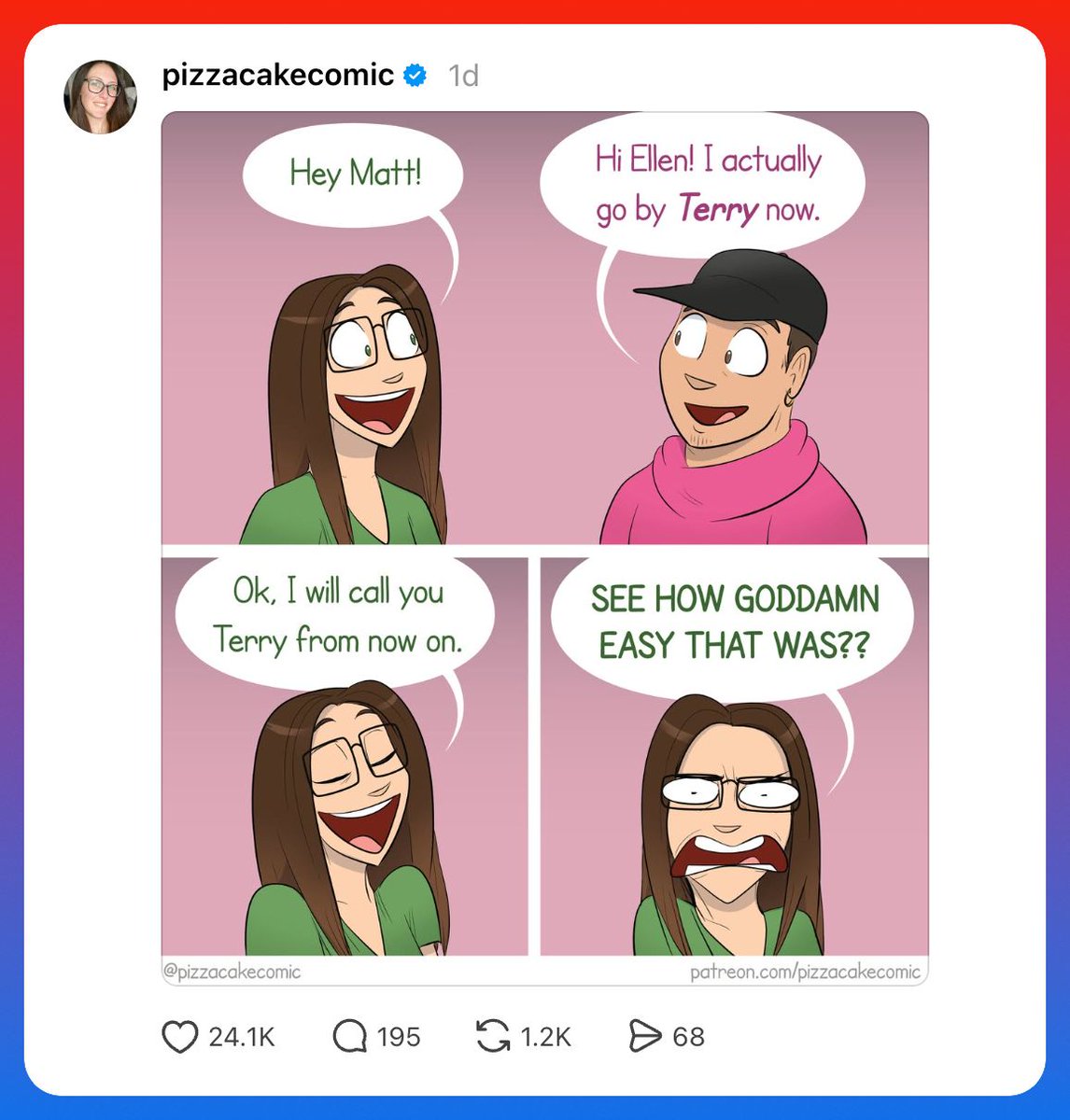 MoronMining's tweet photo. Nobody refuses to participate in pronoun culture because it's difficult.  Some people just have principles. https://t.co/idoSNi1seA