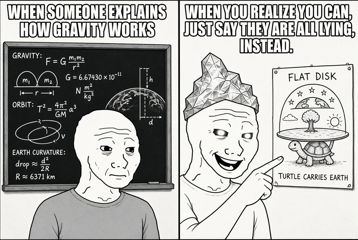 DemonzRage's tweet photo. @SueSuemaria1 Being too stupid to understand that you literally describe gravity as you try to debunk it, is peak flerf. https://t.co/1Lesuza6fc