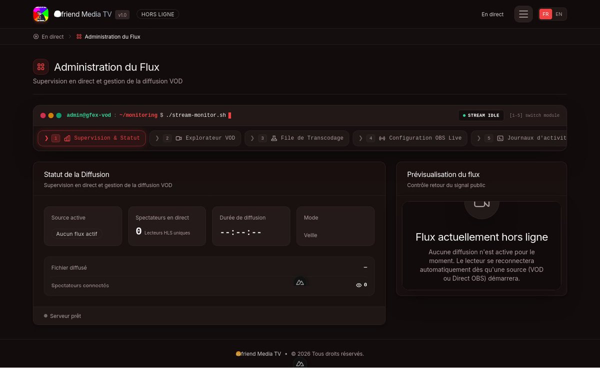 jordy_fatigba's tweet photo. C'est 1e app de diffusion de vidéos, soit en live ou à la demande.

Features:
- 📡 avec OBS ou ffmpeg
- transcodage (CPU et VAAPI) des 📹 en différentes qualités
- visionnage des 📹 avec ABR (1080p, 720p ou 480p)
- stockage des 📹 en local, S3 ou R2
- personnalisation de l'UI

⬇️ https://t.co/TQ0bajd103