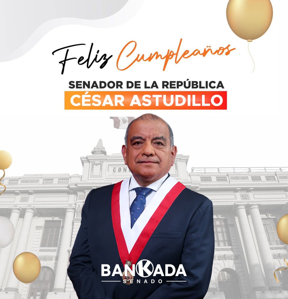 bankadasenadofp's tweet photo. Feliz Cumpleaños, Senador César Astudillo! 🎉✨

Saludamos de forma muy especial a nuestro Senador César Astudillo  en el día de su cumpleaños.

¡La Bankada Senado le expresa sus más sinceras felicitaciones y muchos éxitos en este nuevo año! https://t.co/d6XBjyfdZt