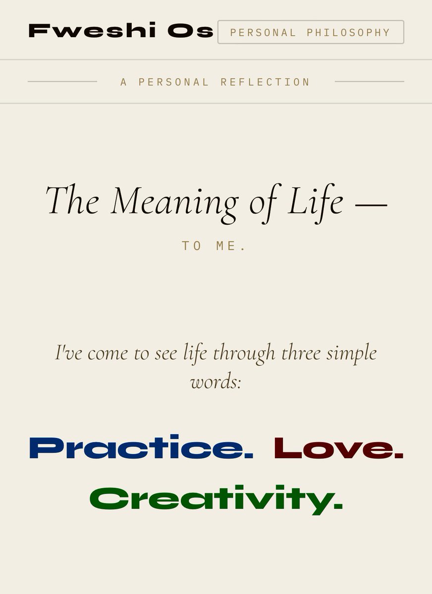 Fweshi_os's tweet photo. The meaning of life to me:
Practice. Love. Creativity.
Practice makes us better.
Love makes us human.
Creativity makes us creators.
Keep learning.
Keep loving.
Keep creating.
🔗 https://t.co/ZYcIJPqJpA
#Practice #FweshiOs #trendy #love #creativity https://t.co/PcPHK2fuRz