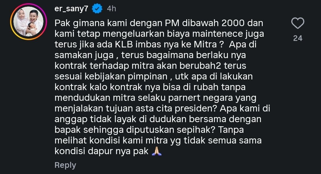 reftif_'s tweet photo. Mulai tanggal 5 Oktober 2026 insentif mitra SPPG akan berubah.

Yang awalnya 6 juta perhari diganti dengan 2.000 per porsi yang dibuat per SPPG

Para mitra tampak protes dengan kebijakan ini, tercermin dari komentar-komentar yang mereka layangkan di konten Bos BGN.

Kemarin para manajer KDMP yang protes, sekarang para mitra SPPG😃