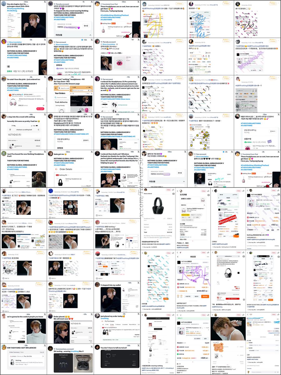 TaeVear50's tweet photo. Taehyung’s impact speaks for itself, and that’s exactly why brands keep chasing after him. His name stays on marketing target reports because numbers and demand don’t lie. Self-proclaimed financial and business analysts on the internet don’t move markets, real demand does.

NOTHING GLOBAL AMBASSADOR V 
TAEHYUNG FOR NOTHING 
#TAEHYUNGxNOTHING 
#VxNOTHING