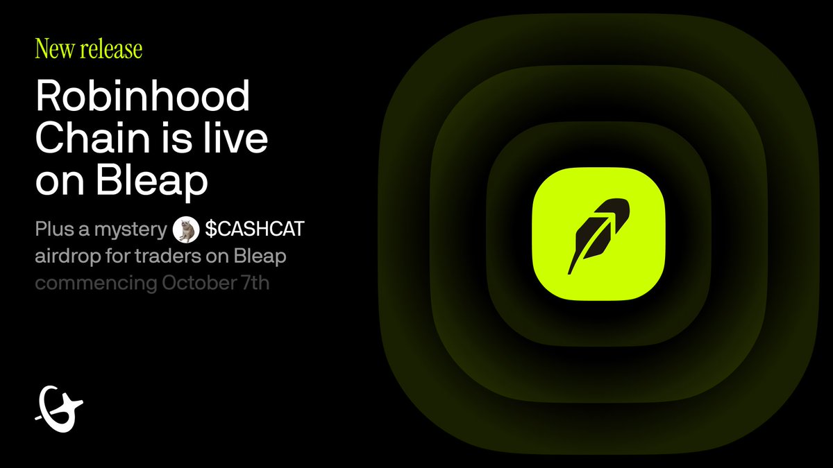 BleapApp's tweet photo. Robinhood chain is live in-app.

You can now trade across @RobinhoodCrypto, @solana, @arbitrum, @base and @BNBCHAIN with no fees or gas.

that's not all, we're doing a mystery robinhood:0x020bfc650a365f8bb26819deaabf3e21291018b4 airdrop to new users who trade a minimum of $1 on the Robinhood chain within our app - airdrop commences on October 7th.

Beyond Money.