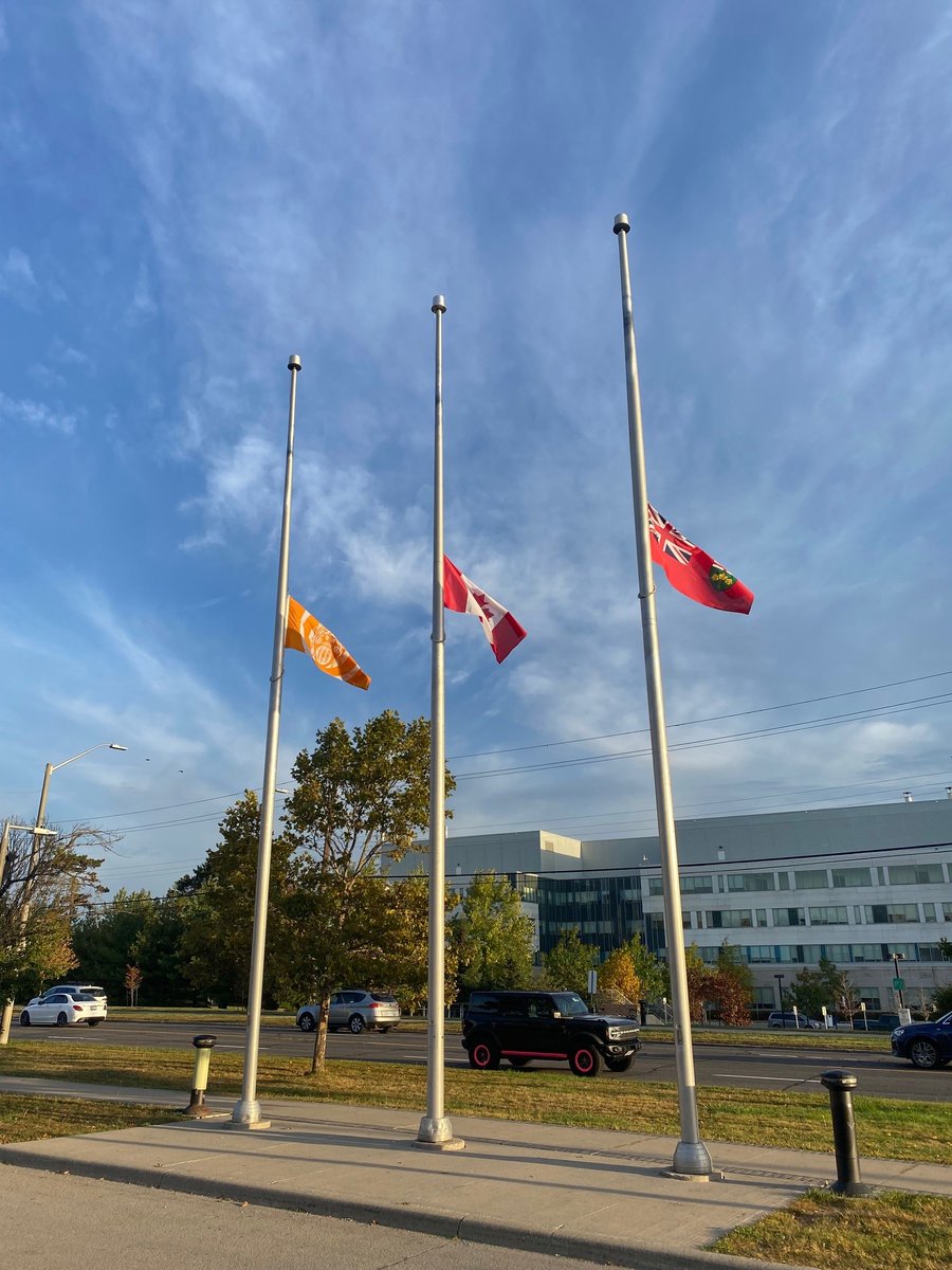 Mohawk_Security's tweet photo. Today, flags at Fennell and Stoney Creek Campuses are being flown at half-mast in recognition of the National Day for Truth and Reconciliation. https://t.co/wWFVwZXovX