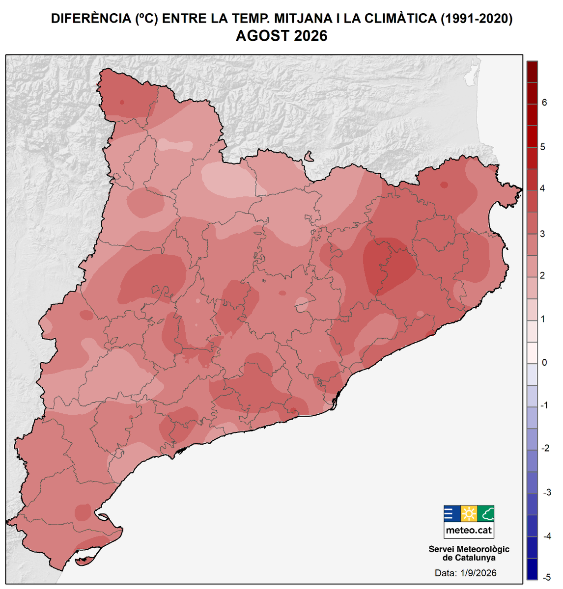 meteocat's tweet photo. 📝A punt la versió ampliada del Butlletí d’agost 2026:

🌧️Precipitació irregular: molt plujós a la Costa Daurada i molt sec als deltes del Llobregat i l'Ebre.
🌡 Molt càlid o càlid arreu.
🌞En general, radiació solar lleugerament per sota de la normal.

👉https://t.co/8SZx3XV26O https://t.co/pjC7jKTaBI