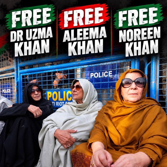 sabaqureshi457's tweet photo. Reports that Imran Khan’s three sisters are on hunger strike, with Dr. Uzma Khan’s health deteriorating in detention, demand urgent scrutiny. Whatever the politics, detainees deserve medical care, family access and due process. Pakistan’s rule of law must protect them. https://t.co/OgICmQWoW9