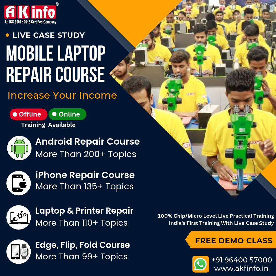 akinfodelhi's tweet photo. Learn practical repair skills with training covering Android, iPhone, Laptop & Printer Repair and advanced Edge/Flip/Fold Display Repair.
200+ Android topics | 135+ iPhone topics | 110+ Laptop topics
#MobileRepairingCourse #MobileRepair #ChipLevelRepair https://t.co/WGoaEdCSkG