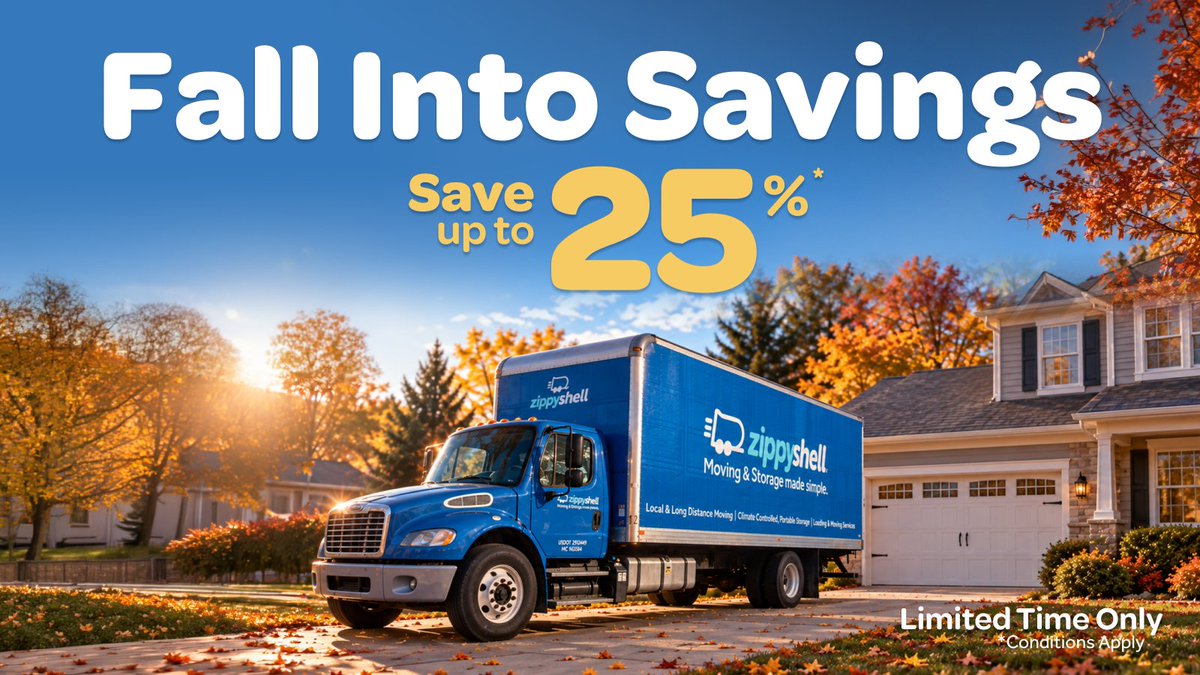 ZippyShell's tweet photo. 🍂 Fall is here!! 🍂

The cool weather also makes it the perfect time of year to make a move or store your stuff, so why not do it now and save big at the same time!

Save up to 25% instantly on your order today! Get a quote to get started now: https://t.co/5Zmo0RFxOm https://t.co/OdgsAKewhx