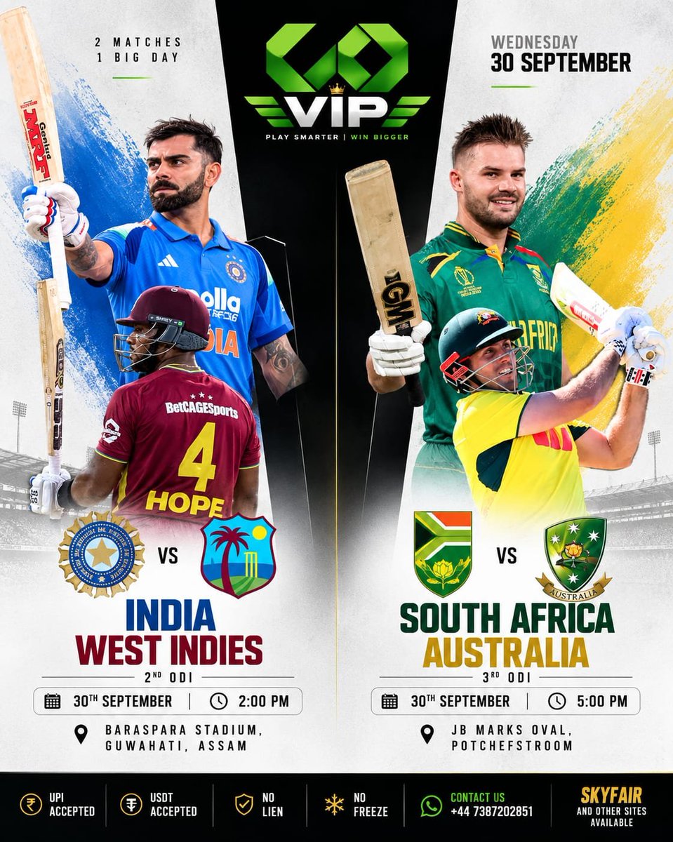 BBL2025's tweet photo. Double header Wednesday is officially here! We’ve teamed up with @CoVipBook to power up your matchday experience.
Two heavy-hitting ODIs are going down today, Wednesday, 30th September:
#INDvsWI #SAvsAUS #CricketBuzz #ODI #Baraspara #Covip #CricketLovers #MatchDayAction https://t.co/xAWYYJ0RUW
