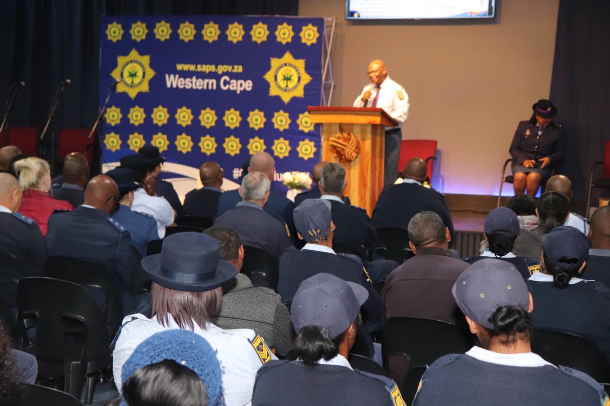 SAPoliceService's tweet photo. #sapsWC [GARDEN ROUTE MEMBERS CONVERGE IN GEORGE FOR NATIONAL POLICE PRAYER DAY] #SAPS in the Garden Route District converged at The Potter’s House Christian Fellowship Church in George where the district hosted the National Police Prayer Day under the theme, “What Can the Righteous Do? Rise, Pray and Act with Integrity”.

The prayer service, led by the Chaplaincy, was attended by the Garden Route police management, community leaders and police officials from 21 police stations across the district. Prayers were offered to police members, their families, survivors and affected families in line with the focus areas. The police leadership provided a space for spiritual reflection on several aspects and it included a candle-lighting ceremony as a symbolic gesture to honour members who died in the line of duty and victims of #GBVF.

In delivering the keynote address, Garden Route District Commissioner, Major General Phumzile Cetyana called on religious leaders to pray for police officials. He said, “families are normally left behind when the members are deployed to serve and protect the country. I want to thank families for sharing their loved ones with the people of South Africa. Members are reminded of the importance to access services through the police’s Employee Health and Wellness programmes where trained EHW professionals are available to provide the necessary care”, he concluded. #SAPSPrayerDay #PoliceSafety #SaferCommunities ME
https://t.co/xIHycwjdSx