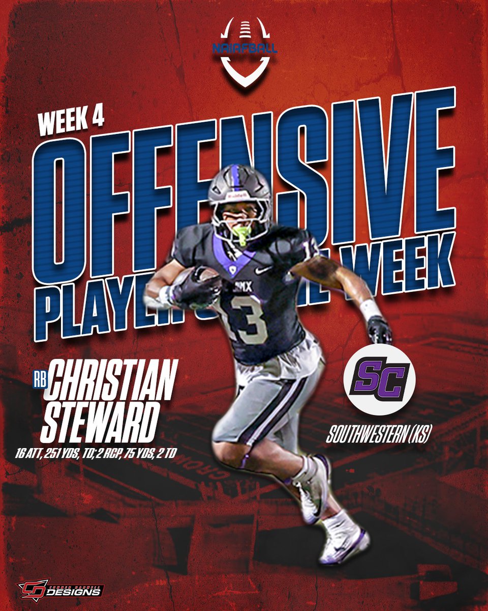NAIAFBALL's tweet photo. There were huge performances across the nation this week, but two stood out among the rest - @BuilderFootball's @chris_steward28 and @WPU_Football's @rhyan_sewell06! https://t.co/K4whFQZLC0