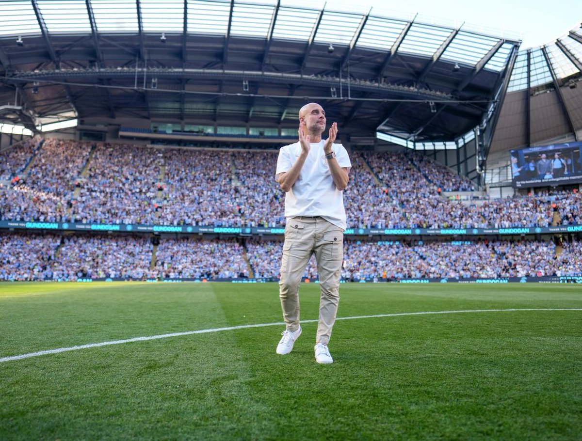 City_Xtra's tweet photo. Pep Guardiola: "I want every single Manchester City fan across the world to know I am here; more than ever. I am, always have been, always will, be behind my club, my owner, my chairman [Khaldoon Al Mubarak], Ferran [Soriano], the players, staff, Enzo [Maresca] and you, our unique supporters. Let me be clear: we will get through this together. I love you all. 🩵"