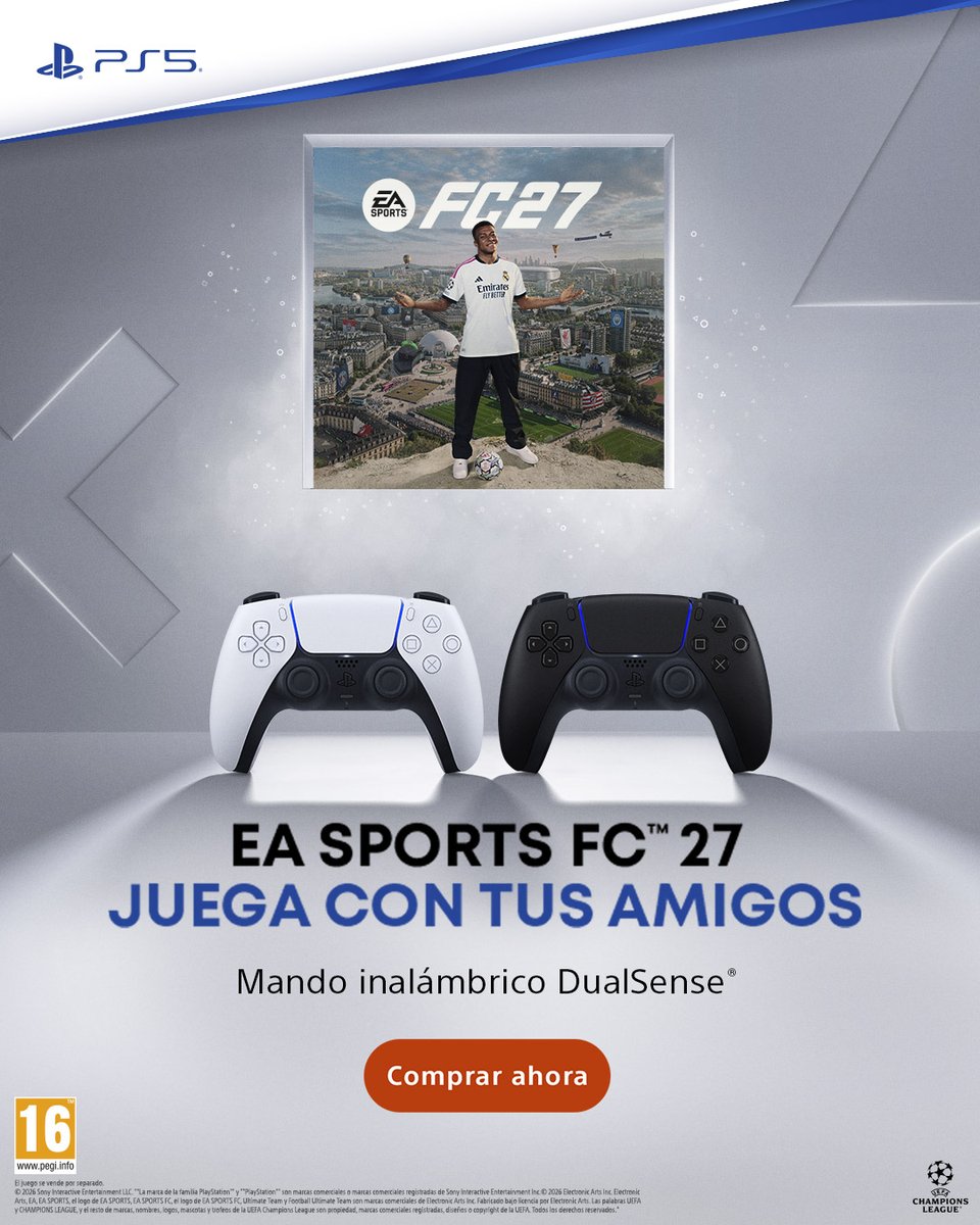VideojuegosGAME's tweet photo. ¿Tienes todo lo que necesitas para echar los mejores partidos en tu PS5? 🤍

Equípate con tus nuevos DualSense o pásate al juego remoto con PlayStation Portal y disfruta al máximo del nuevo EA Sports FC 27 ⚽

https://t.co/XqQJhoDXGJ https://t.co/zgo0m6TR7a