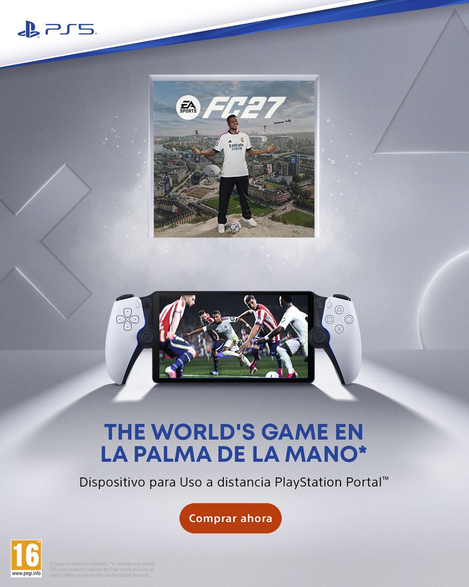 VideojuegosGAME's tweet photo. ¿Tienes todo lo que necesitas para echar los mejores partidos en tu PS5? 🤍

Equípate con tus nuevos DualSense o pásate al juego remoto con PlayStation Portal y disfruta al máximo del nuevo EA Sports FC 27 ⚽

https://t.co/XqQJhoDXGJ https://t.co/zgo0m6TR7a